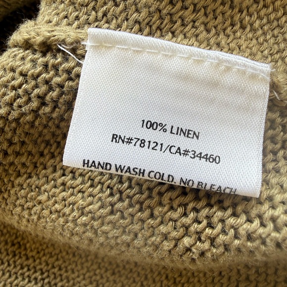 Eileen Fisher Linen Cardigan XL Dark Green 100% Linen Sweater 3/4 Sleeves Button - Picture 10 of 11